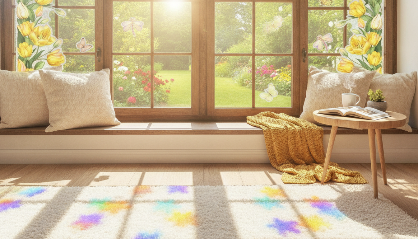 3D Yellow Flower Static Cling Stained Glass Window Film