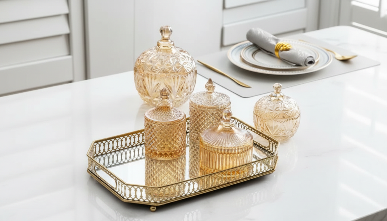 Amber Faceted Glass Jar with Lid for Tidy, Chic Storage