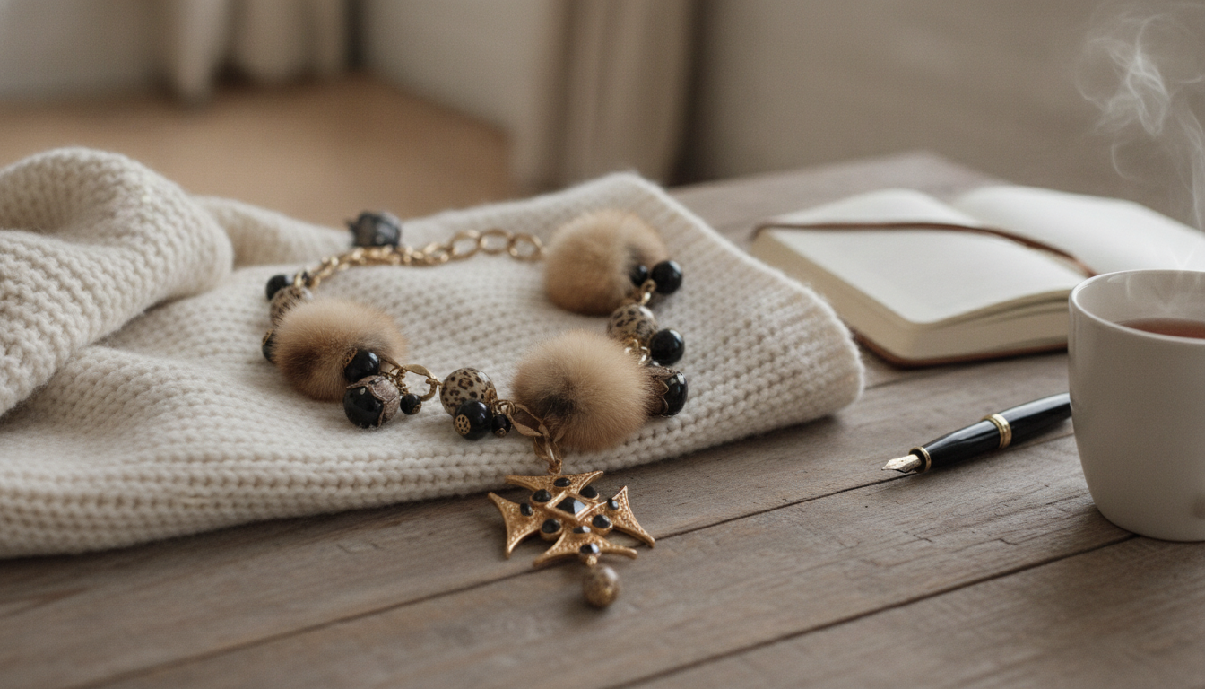 D&G Crystal Cross Necklace: Gold Filigree & Leopard Beads