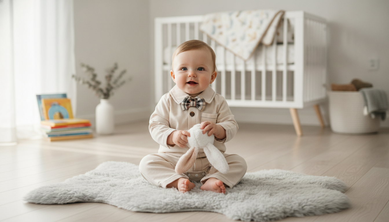 Dressy Baby Boy Bowtie Romper (0–12M) for Photos