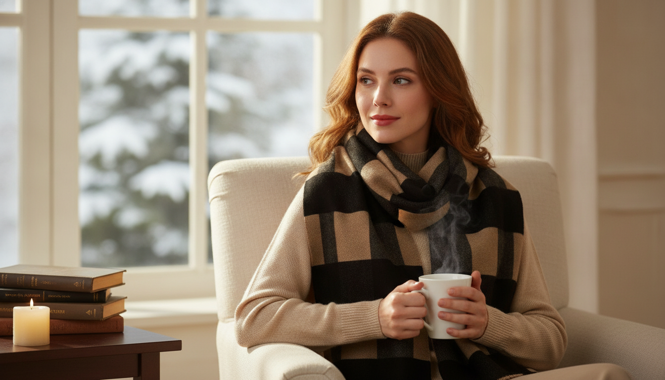 Luxurious Wool Plaid Scarf: Warm, Soft, Timeless