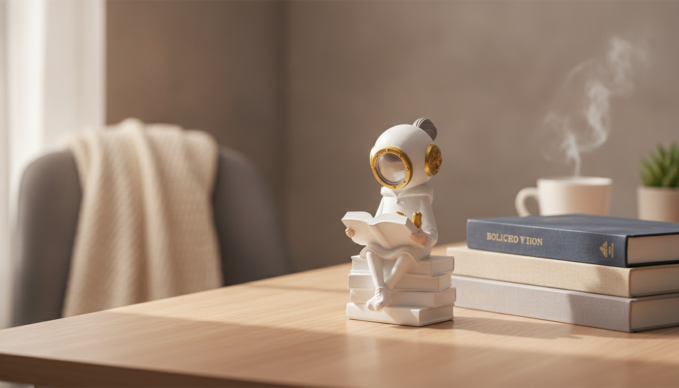 Nordic Girl Diver Reading Figurine for Modern Decor