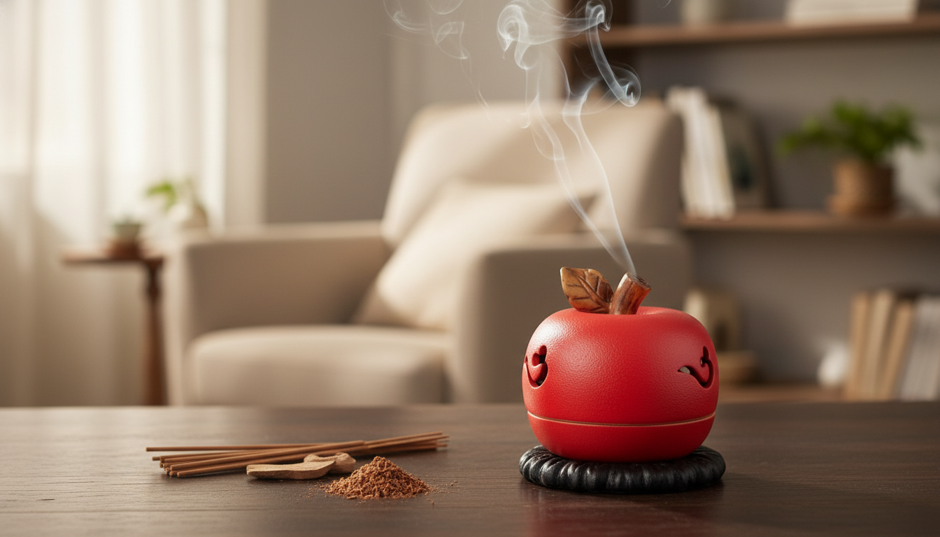 Red Ceramic Fruit Incense Burner for Sandalwood Decor
