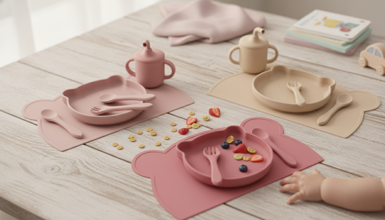 Silicone Baby Feeding Set: 3 Suction Dishes + Sippy