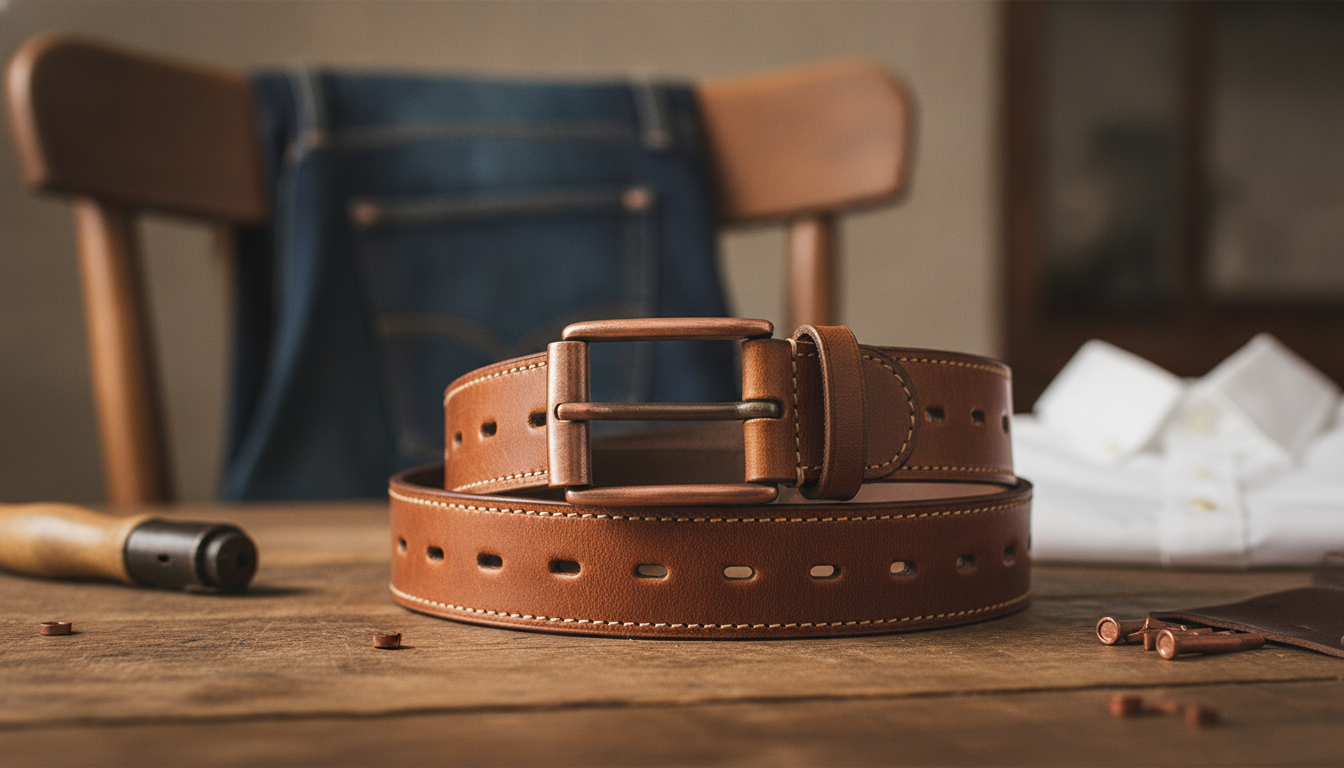 Copper Double Pin Genuine Leather Belt: Fit & Style