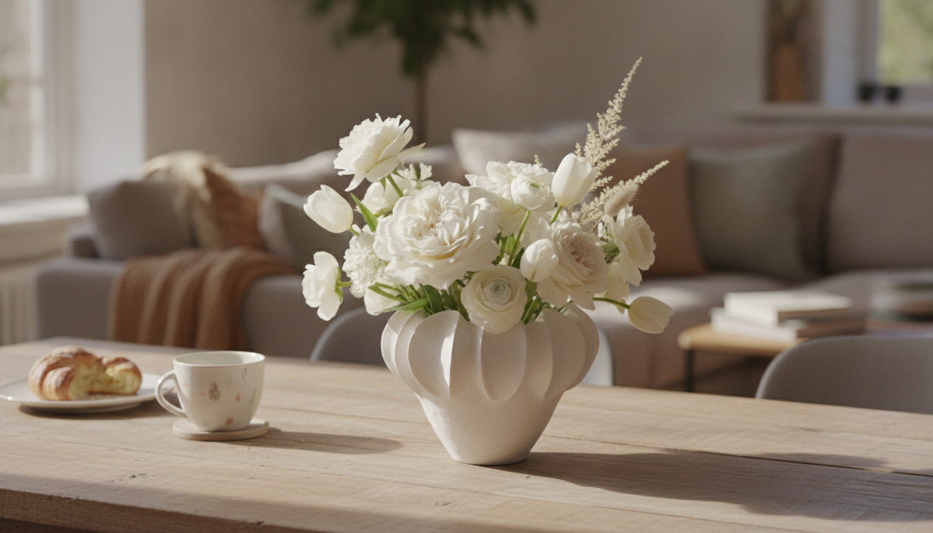 Handmade Petal-Pleat Ceramic Vase for Tabletop Styling