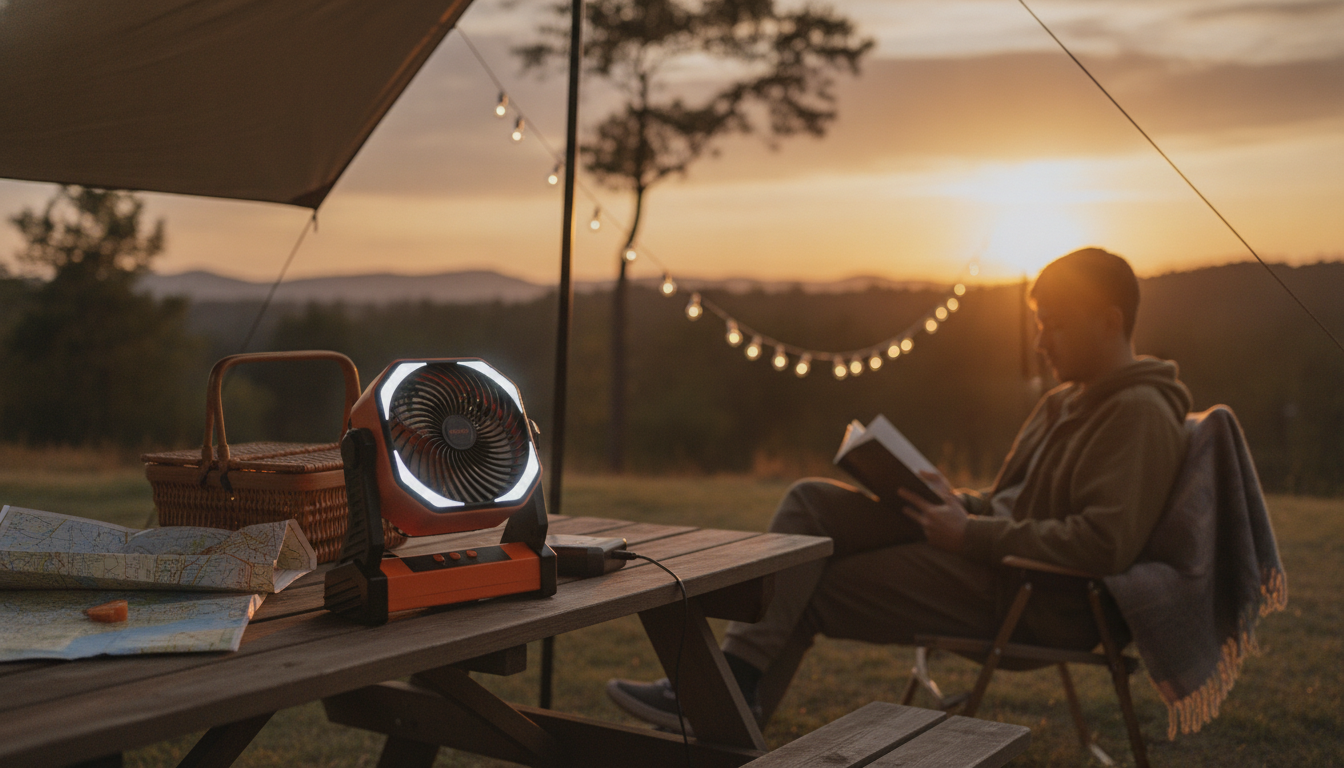 Portable Rechargeable Fan + LED Light: Home, Travel, Outages