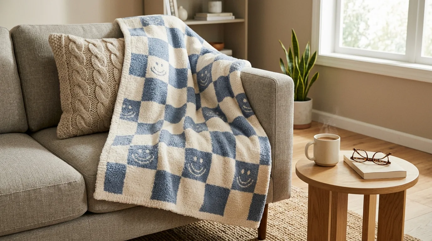 Checkerboard Smile Microfiber Throw Blanket: Cozy & Fluffy