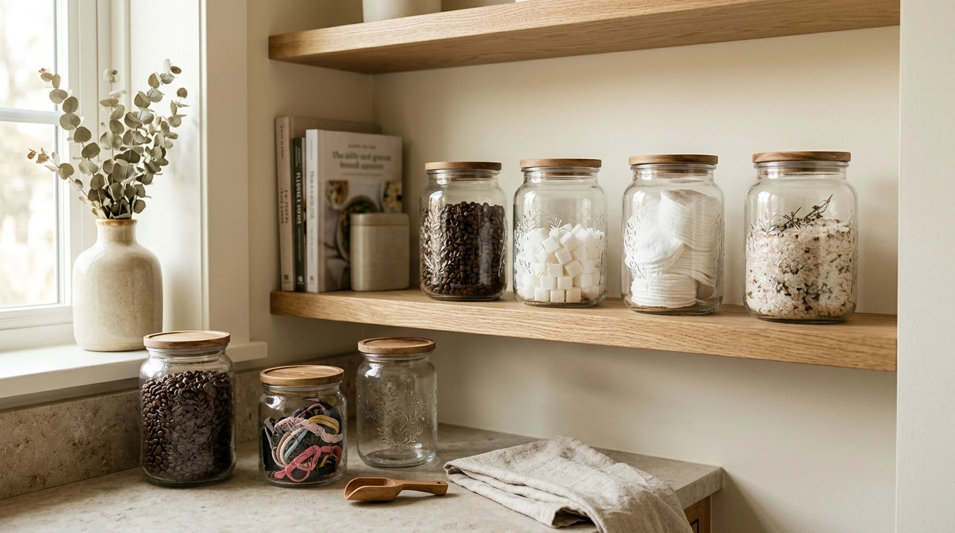 Embossed Clear Glass Storage Jar for Pantry & Bath
