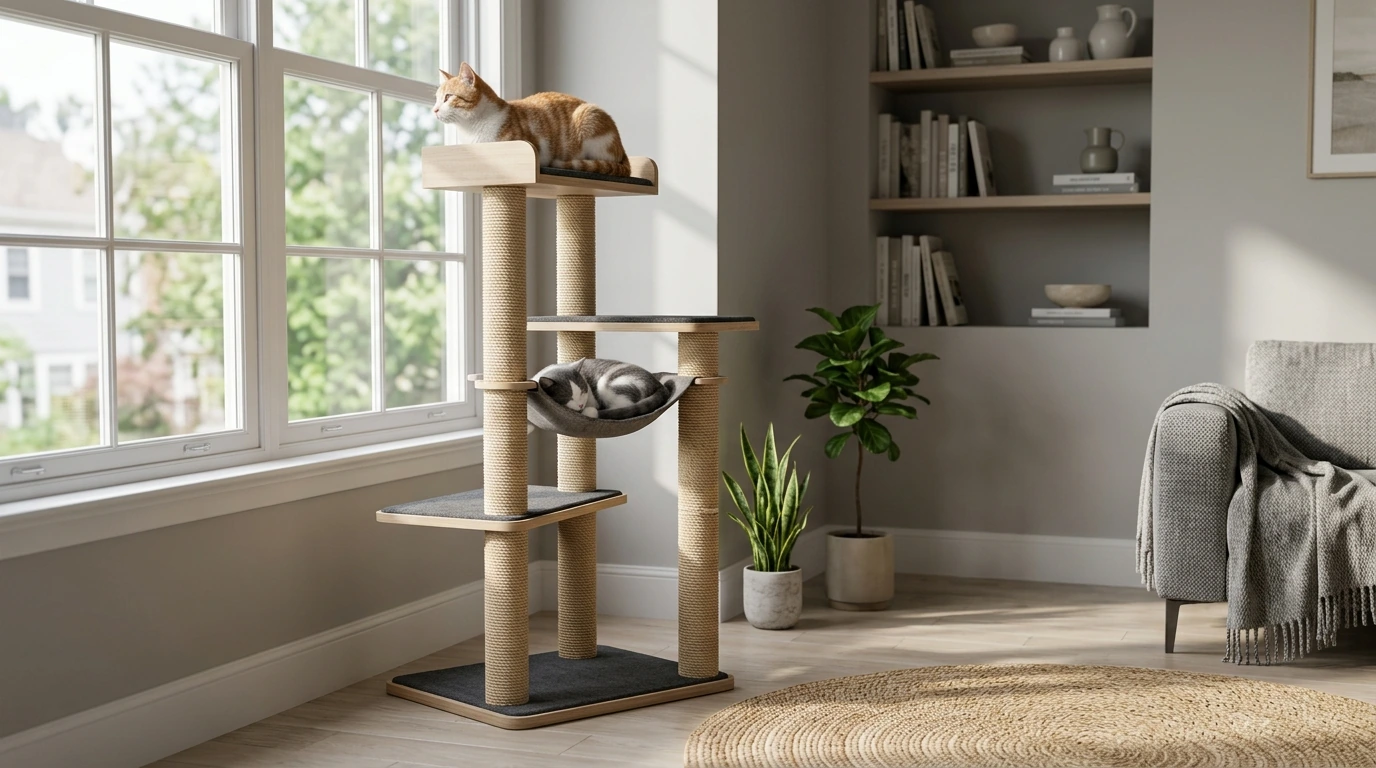 Modern Multi-Level Cat Tower: Sisal Posts, Perch & Hammock