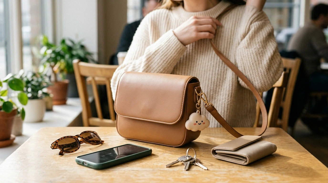 Small PU Leather Crossbody Bag with Cute Cartoon Charm