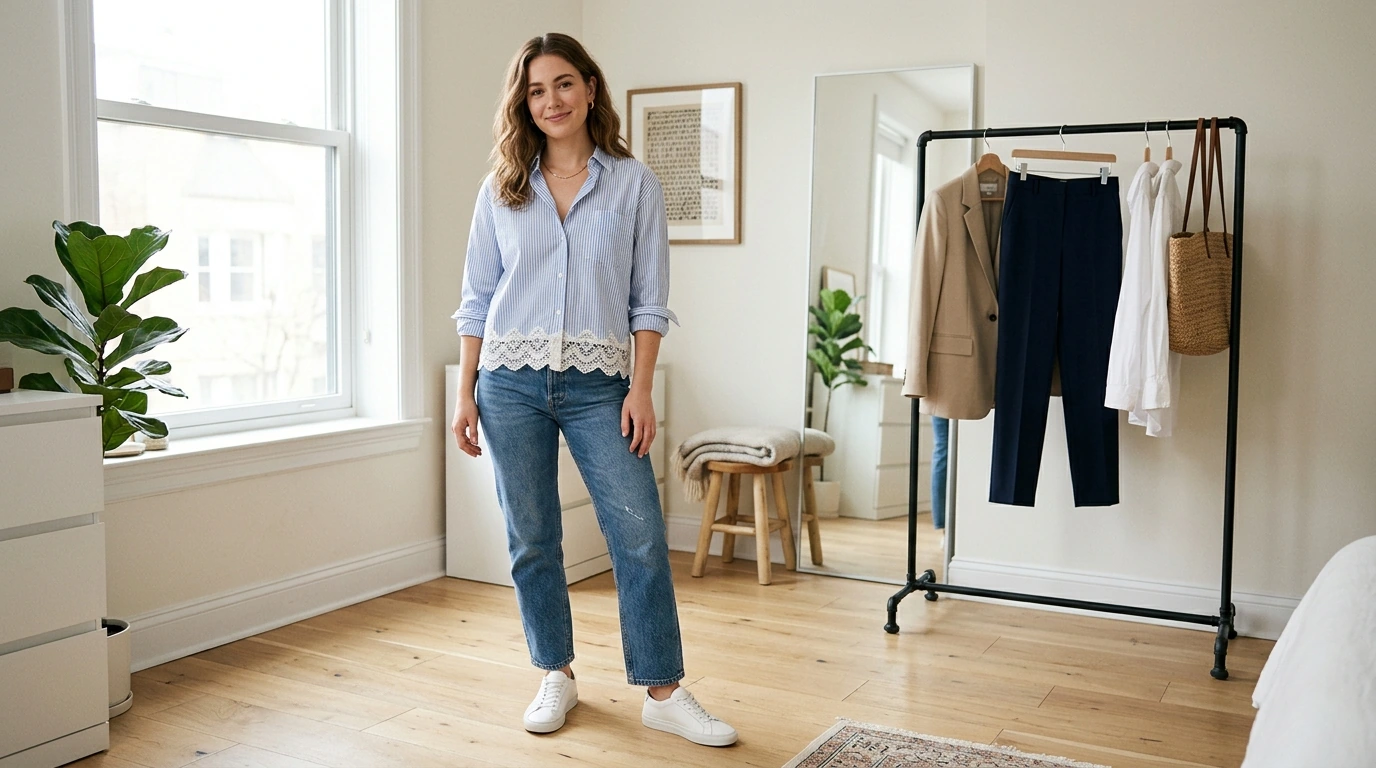 Striped Cropped Button-Down with Lace Hem: Style Guide