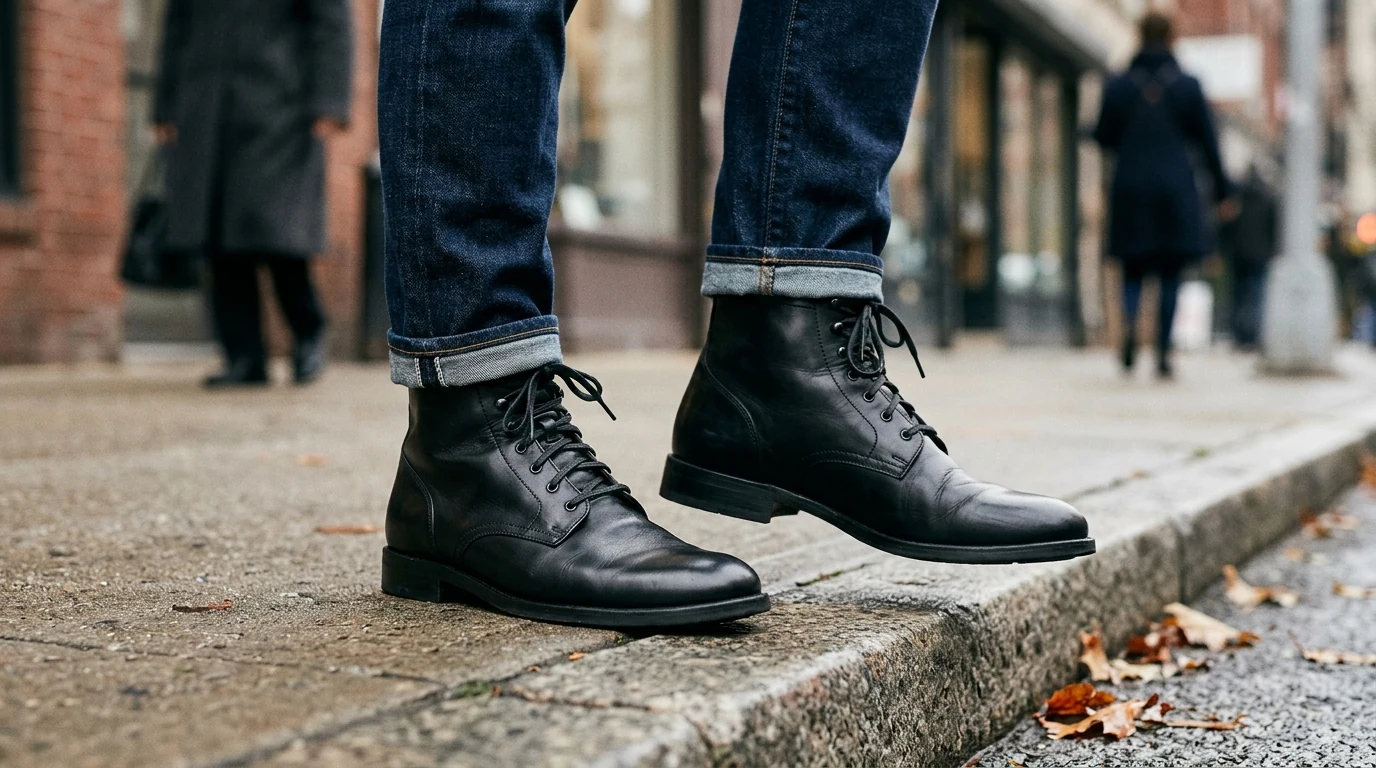 Tommy Hilfiger Jeans Men’s Black Lace-Up Leather Boots