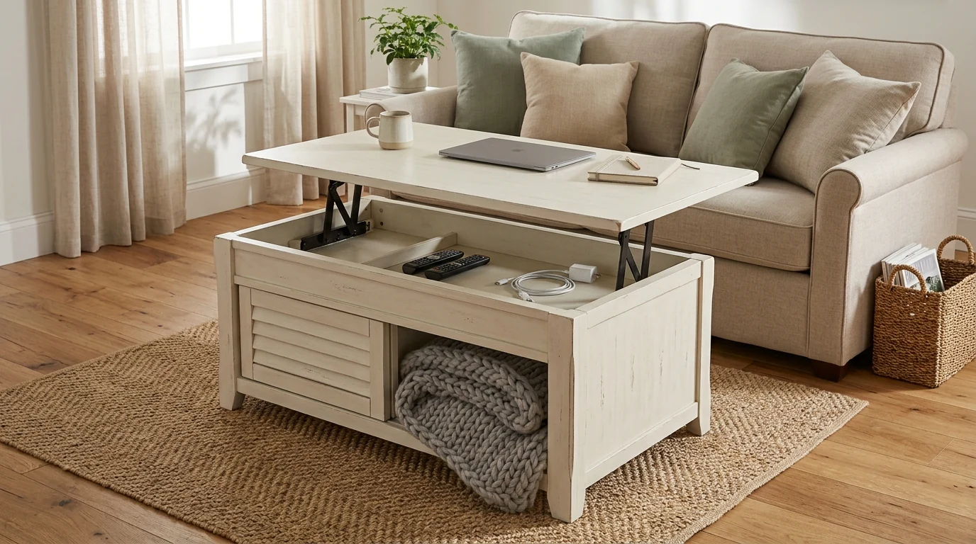 48-Inch Antique White Lift-Top Coffee Table with Storage