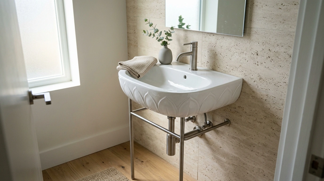 Lotus Pattern Wall-Mounted Sink with Steel Stand