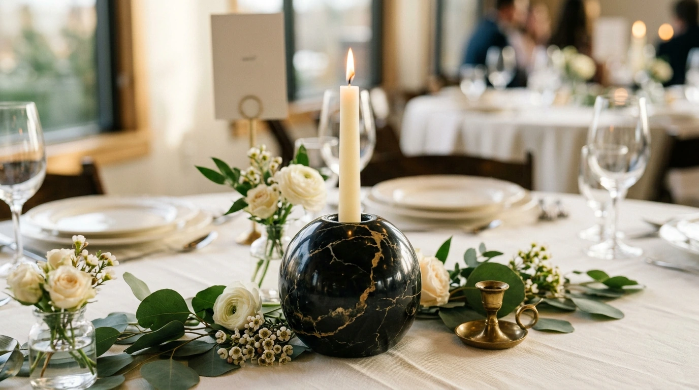 Portoro Marble Candle Holder: Luxe Home & Wedding Decor
