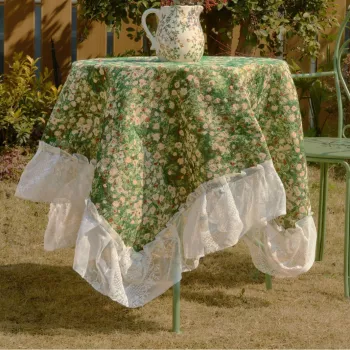 Green Floral Jacquard Tablecloth With Lace Edge Guide